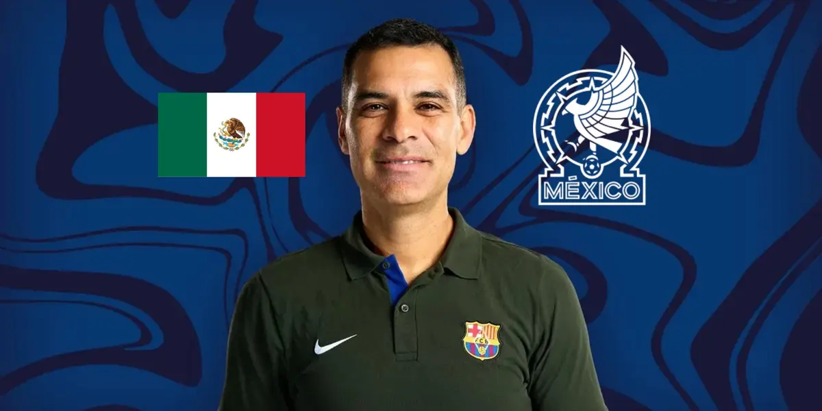 Rafael Marquez wears an FC Barcelona shirt while the Mexican flag and the Mexico national team badge is next to him. (Source: FC Barcelona)