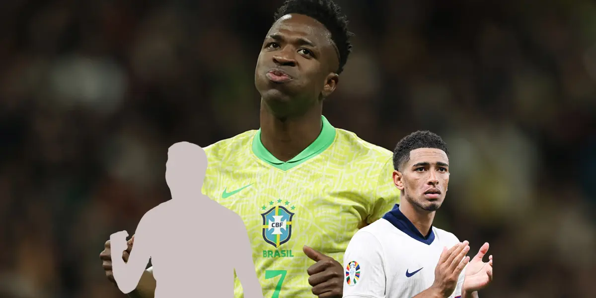 Vinicius Jr. looks disapointed with the Brazil jersey while Jude Bellingham looks upset with an England jersey on. (Source: RAFAEL RIBEIRO/CBF, X)